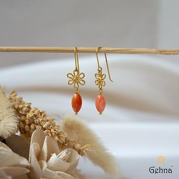 Enchanting Accent Japanese Coral & Filigree 18K Gold Earring