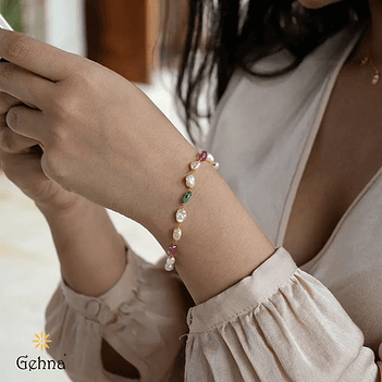 Glowing Treasures Pearl, Tourmaline & Emerald 18K Gold Bracelet (7 Inches)
