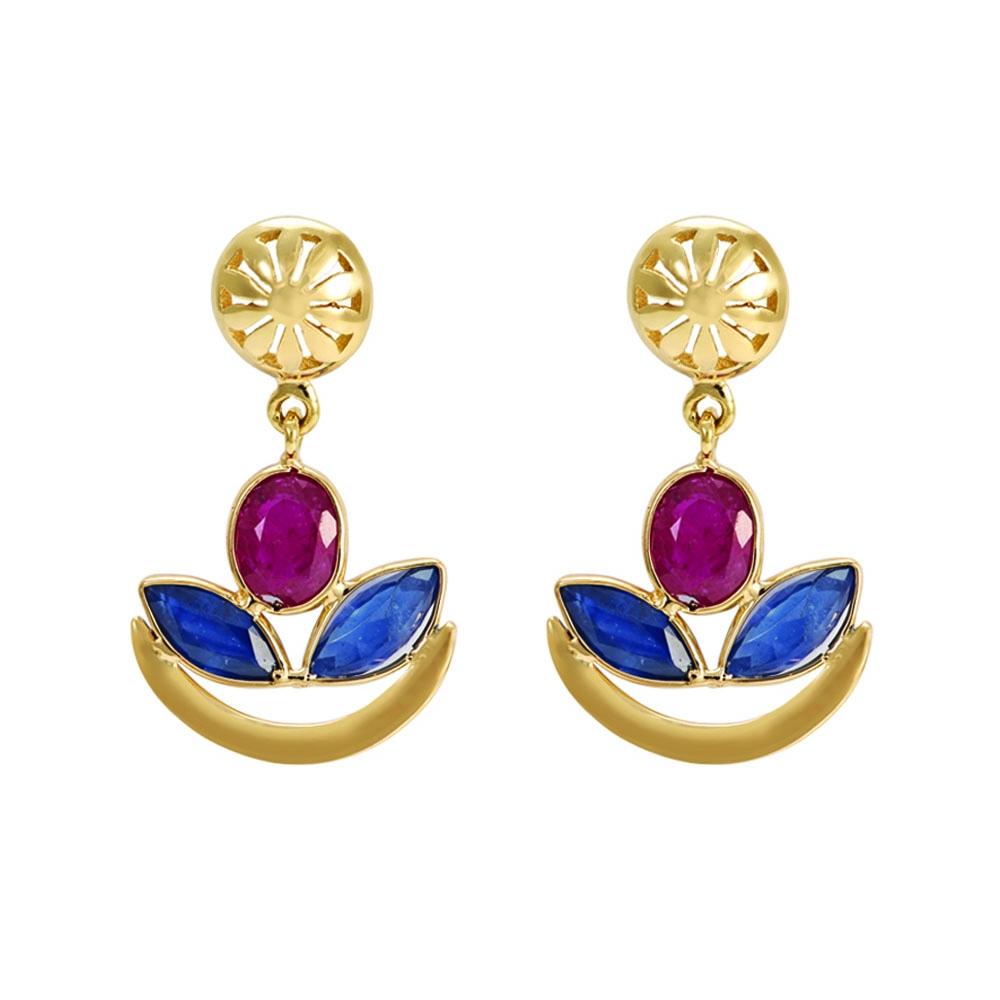 18K Yellow Gold Gold Ruby,Blue Sapphire Earrings for women