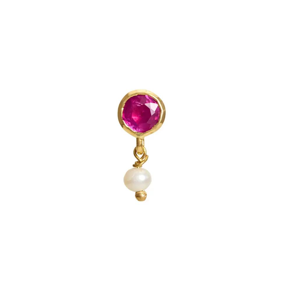 22K Yellow Gold Gold Cultured Freshwater Pearl,Ruby Nosepins for women