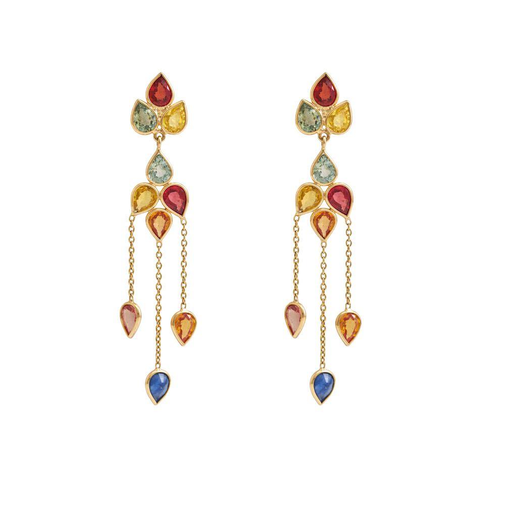 18K Yellow Gold Gold Orange Sapphire,Yellow Sapphire,Blue Sapphire Earrings for women