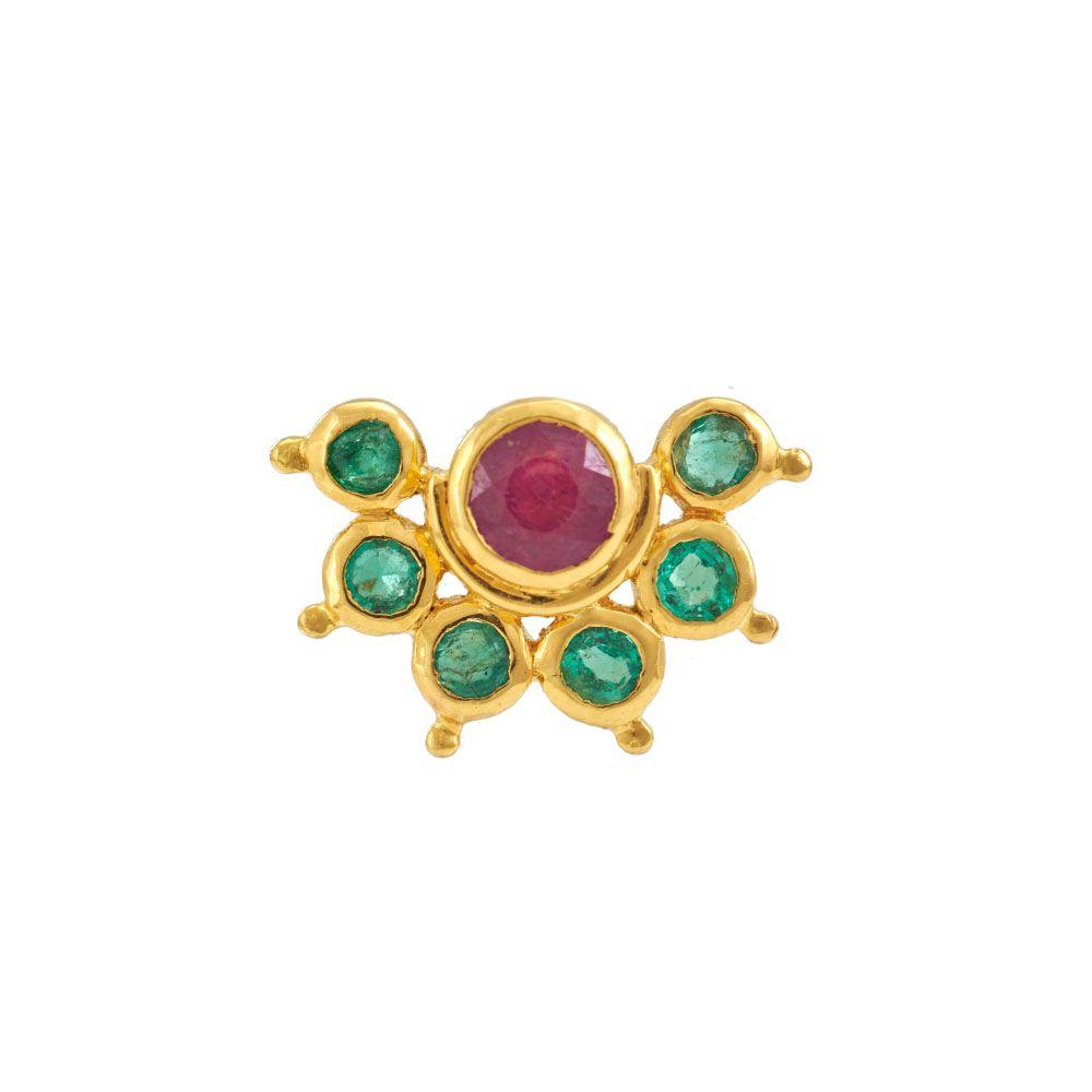 22K Yellow Gold Gold Ruby,Emerald Nosepins for women