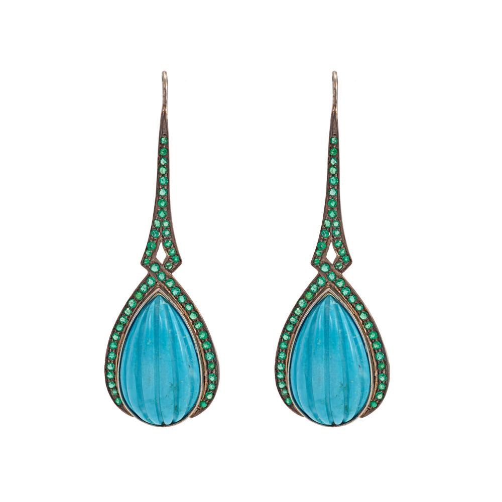 925 Sterling Silver Silver Turquoise,Emerald Earrings for women