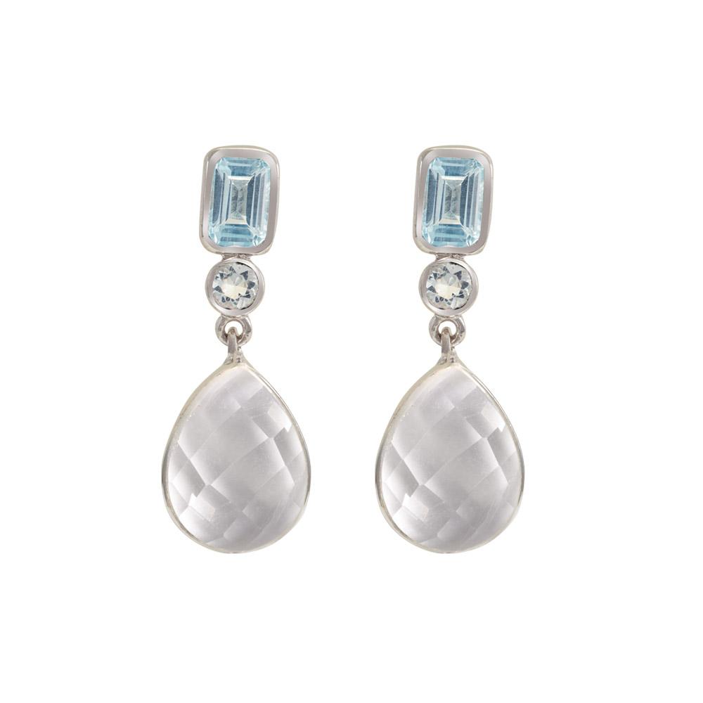 925 Sterling Silver Silver Topaz,Quartz,Aquamarine Earrings for women