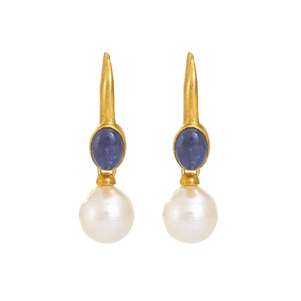 925 Sterling Silver Silver Synthetic Pearl,Tanzanite Earrings for women