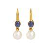 925 Sterling Silver Silver Synthetic Pearl,Tanzanite Earrings for women image 1