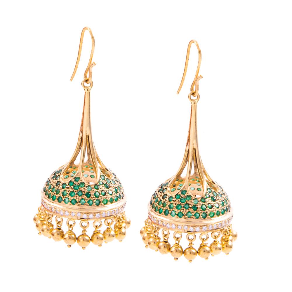 18K Yellow Gold Gold Diamond,Emerald Jhumki for women