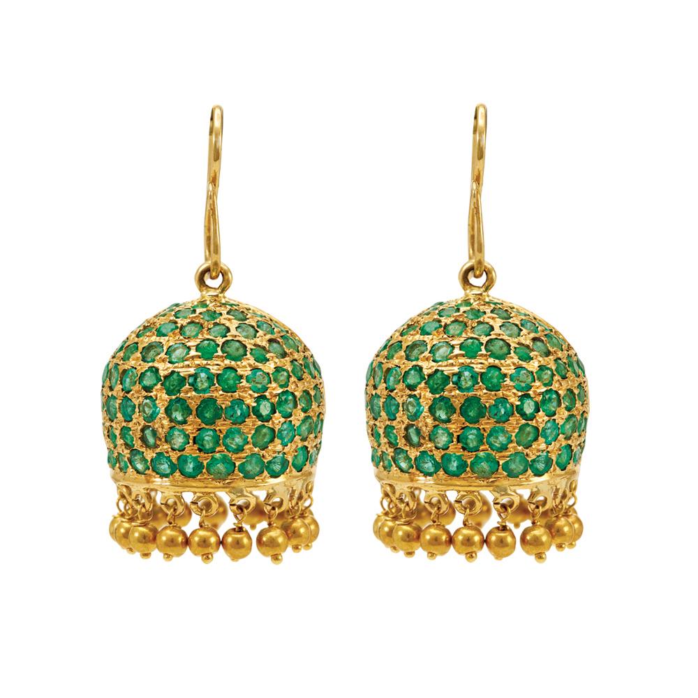 18K Yellow Gold Gold Emerald Jhumki for women