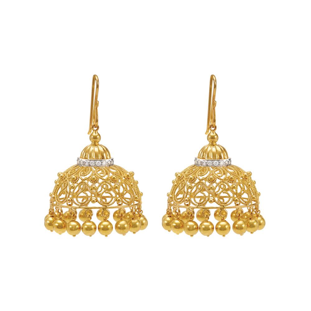 18K Yellow Gold Gold Diamond Jhumki for women