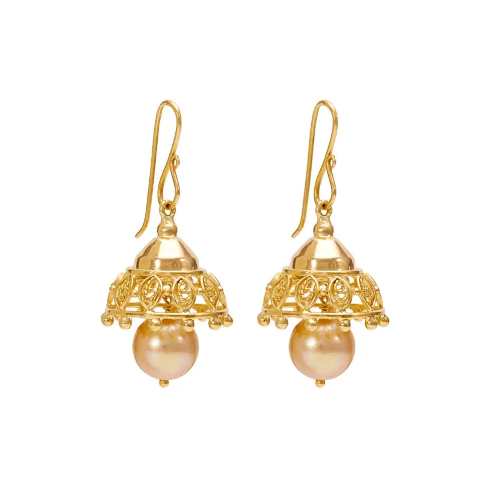 18K Yellow Gold Gold Cultured South Sea Pearl Jhumki for women