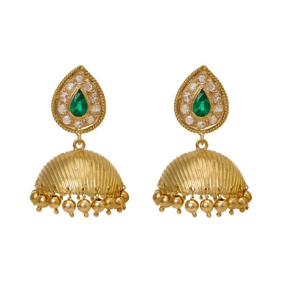 18K Yellow Gold Gold Diamond,Emerald Jhumki for women