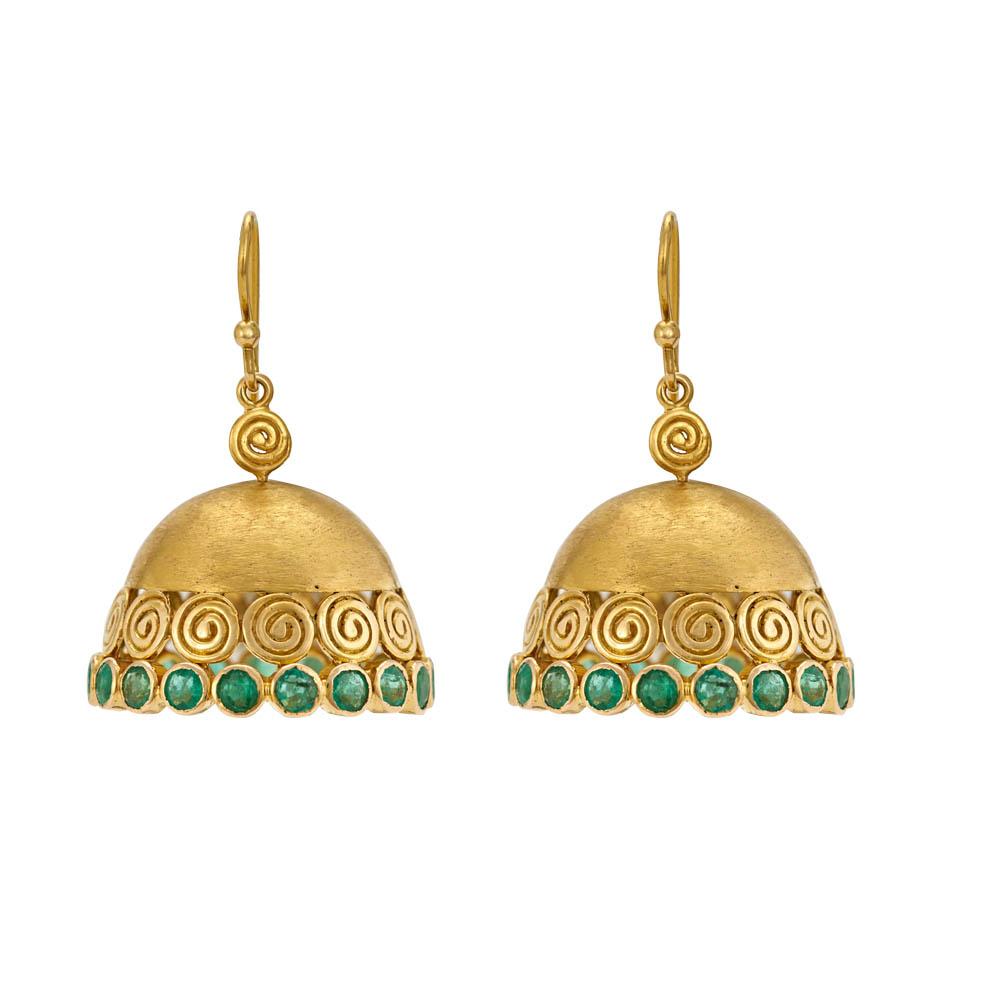 18K Yellow Gold Gold Emerald Jhumki for women