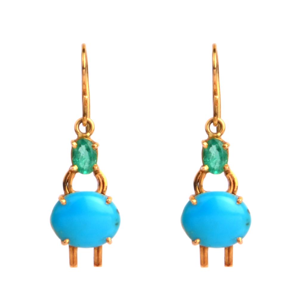 18K Yellow Gold Gold Turquoise,Emerald Earrings for women