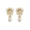 18K Yellow Gold Gold Pearl,Diamond Earrings for women image 1