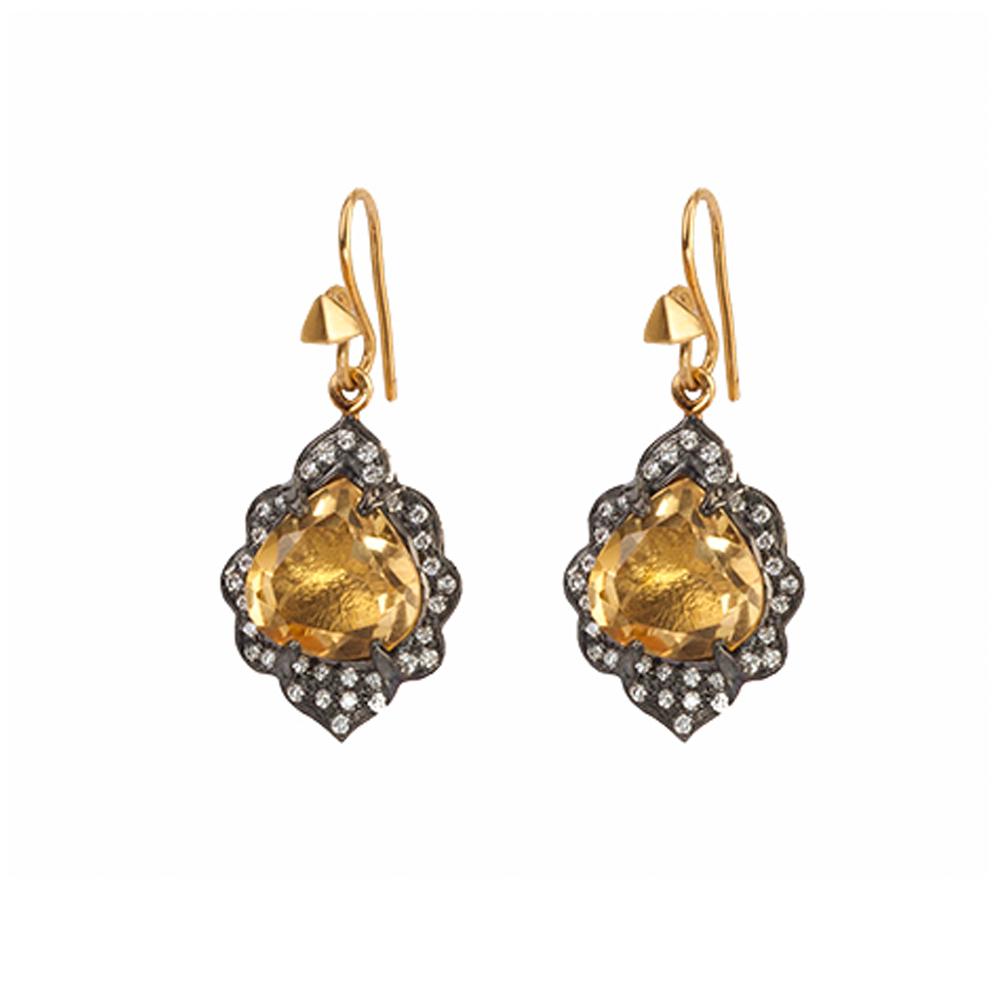 18K Yellow Gold Gold Diamond,Golden Topaz Earrings for women