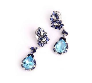 18K Yellow Gold Gold Blue Topaz,Blue Sapphire,Diamond Earrings for women