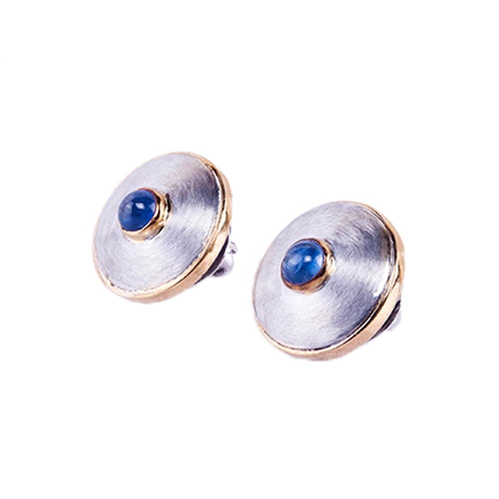 18K Yellow Gold,925 Sterling Silver Silver,Gold Blue Sapphire Earrings for women