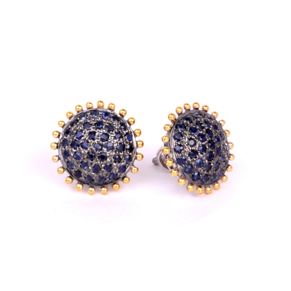 18K Yellow Gold,925 Sterling Silver Silver,Gold Blue Sapphire Earrings for women