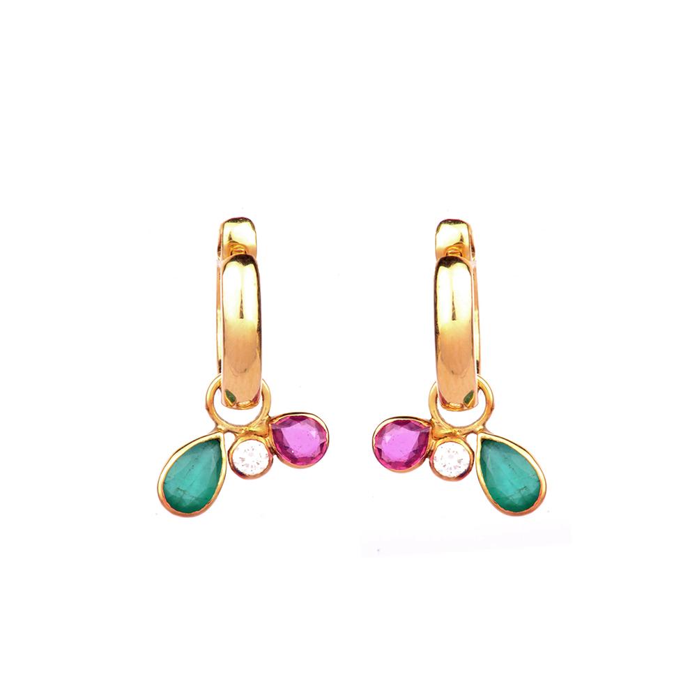 18K Yellow Gold Gold Pearl,Ruby,Emerald,Diamond Earrings for women