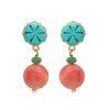 18K Yellow Gold Gold Turquoise,Coral,Emerald Earrings for women image 1