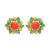 18K Yellow Gold Gold Coral,Emerald Earrings for women image 1