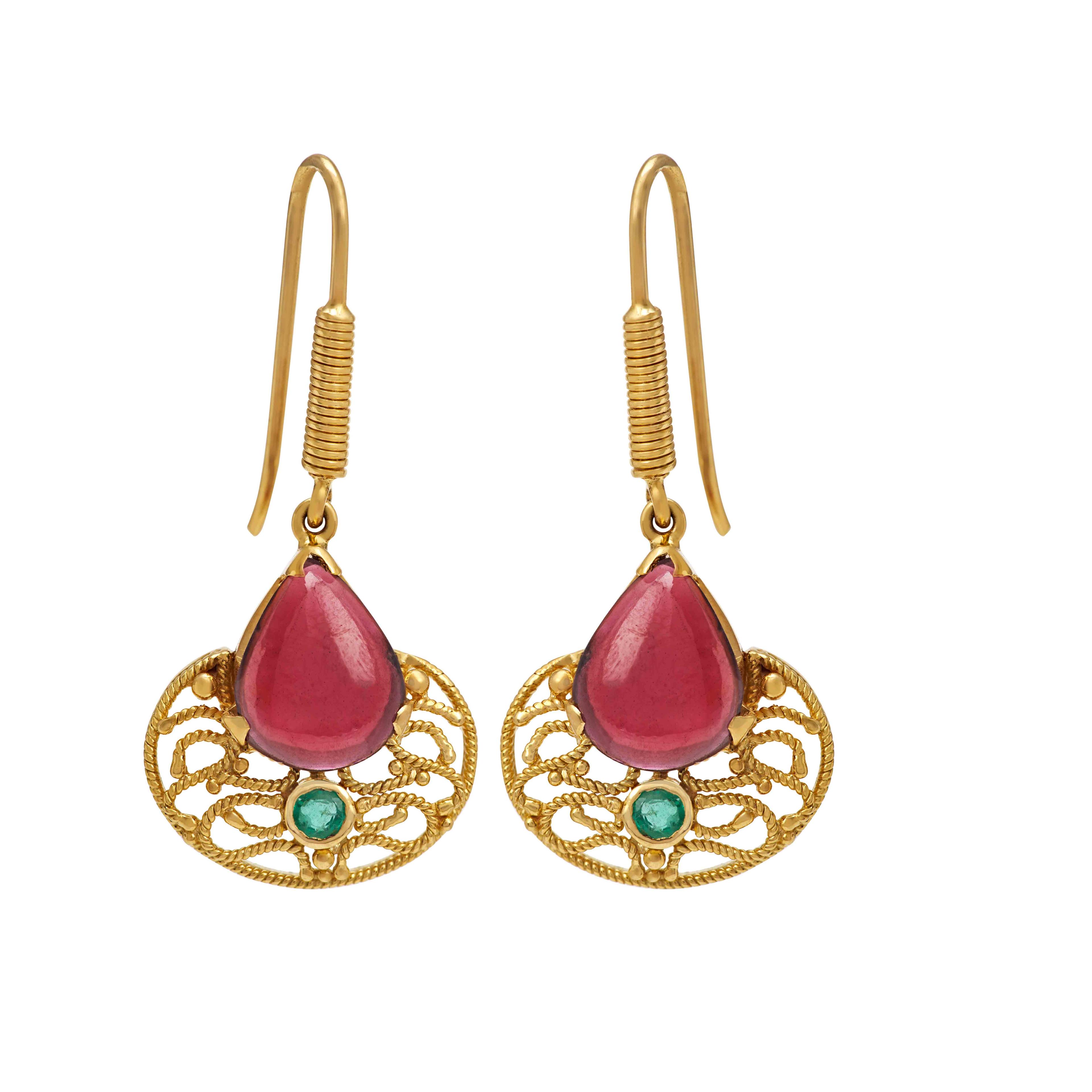 18K Yellow Gold Gold Ruby,Garnet Earrings for women