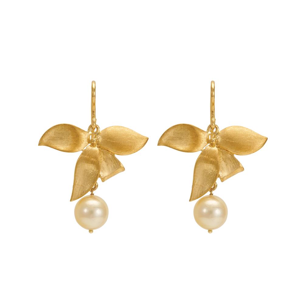 18K Yellow Gold Gold Cultured South Sea Pearl Earrings for women