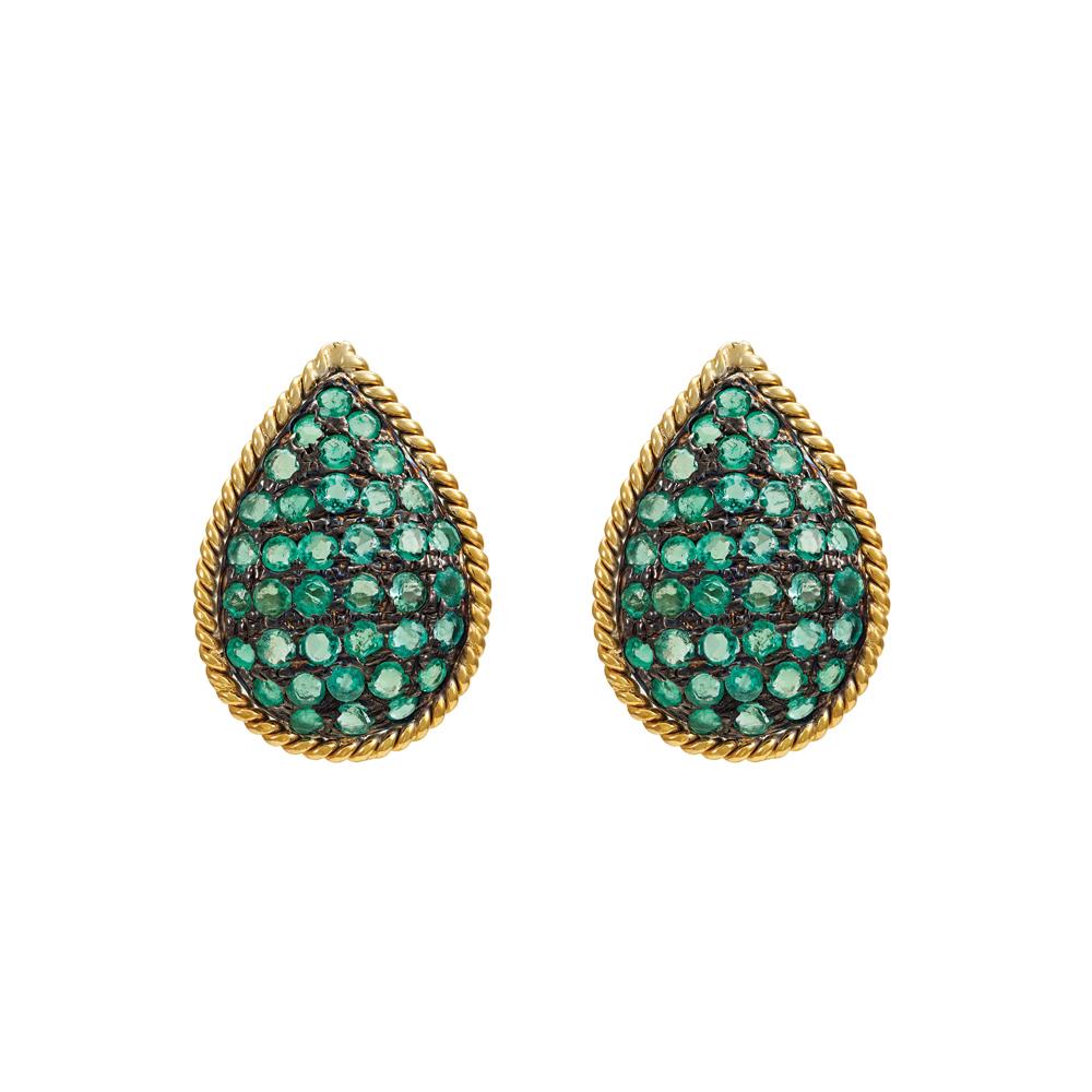 18K Yellow Gold,925 Sterling Silver Silver,Gold Emerald Earrings for women