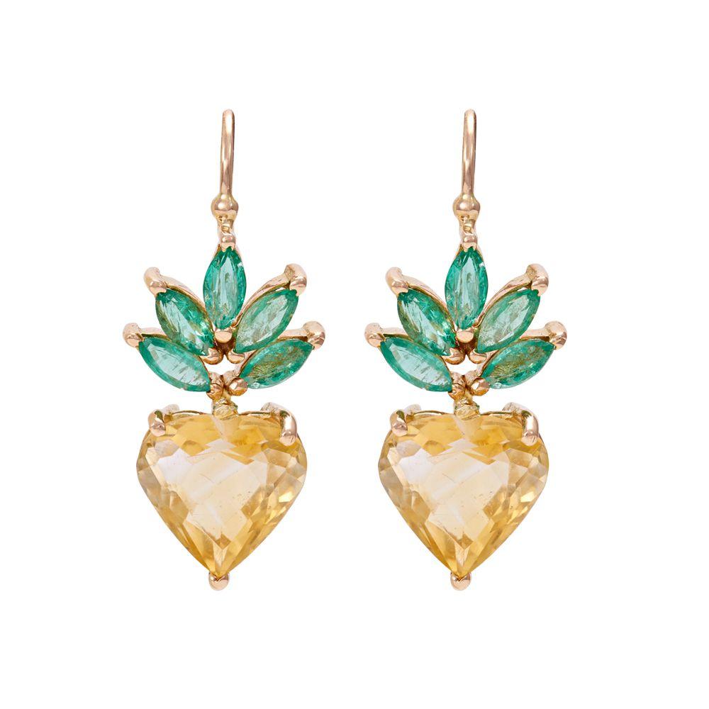 18K Yellow Gold Gold Emerald,Topaz Earrings for women