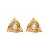 18K Yellow Gold Gold Cultured Button Pearl,Diamond Earrings for women image 1