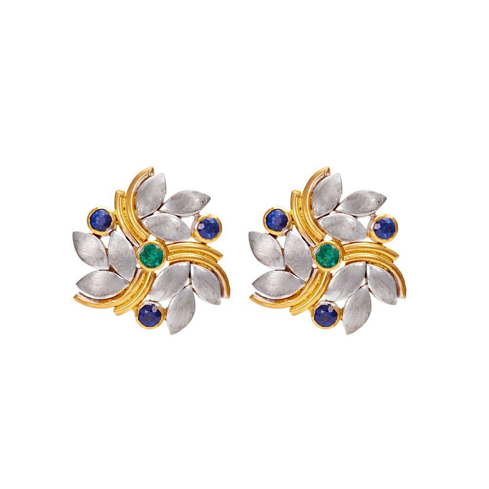 18K Yellow Gold,925 Sterling Silver Silver,Gold Blue Sapphire,Emerald Earrings for women