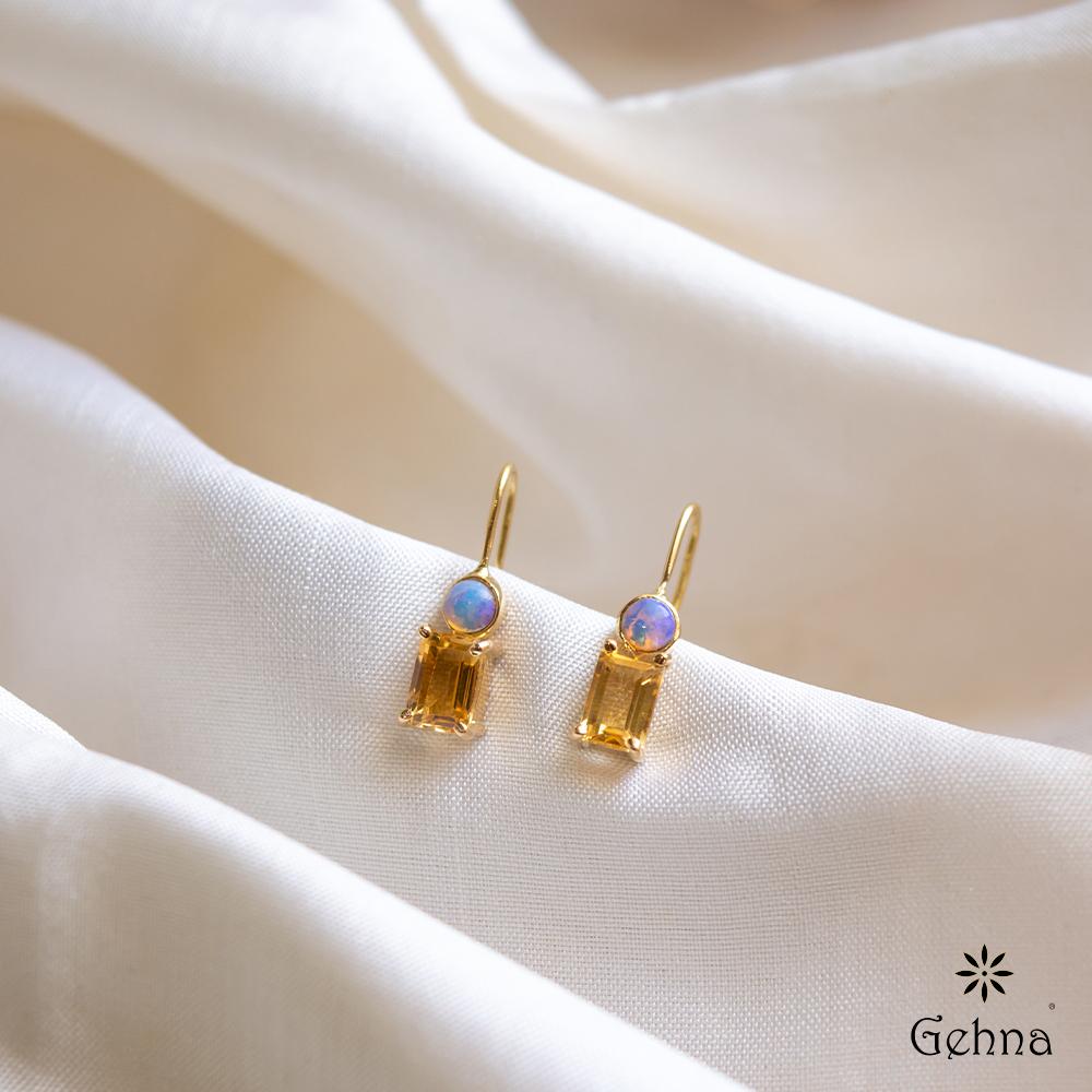 18K Yellow Gold Gold Topaz,Opal Earrings for women