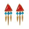 18K Yellow Gold Gold Turquoise,Coral Earrings for women image 1