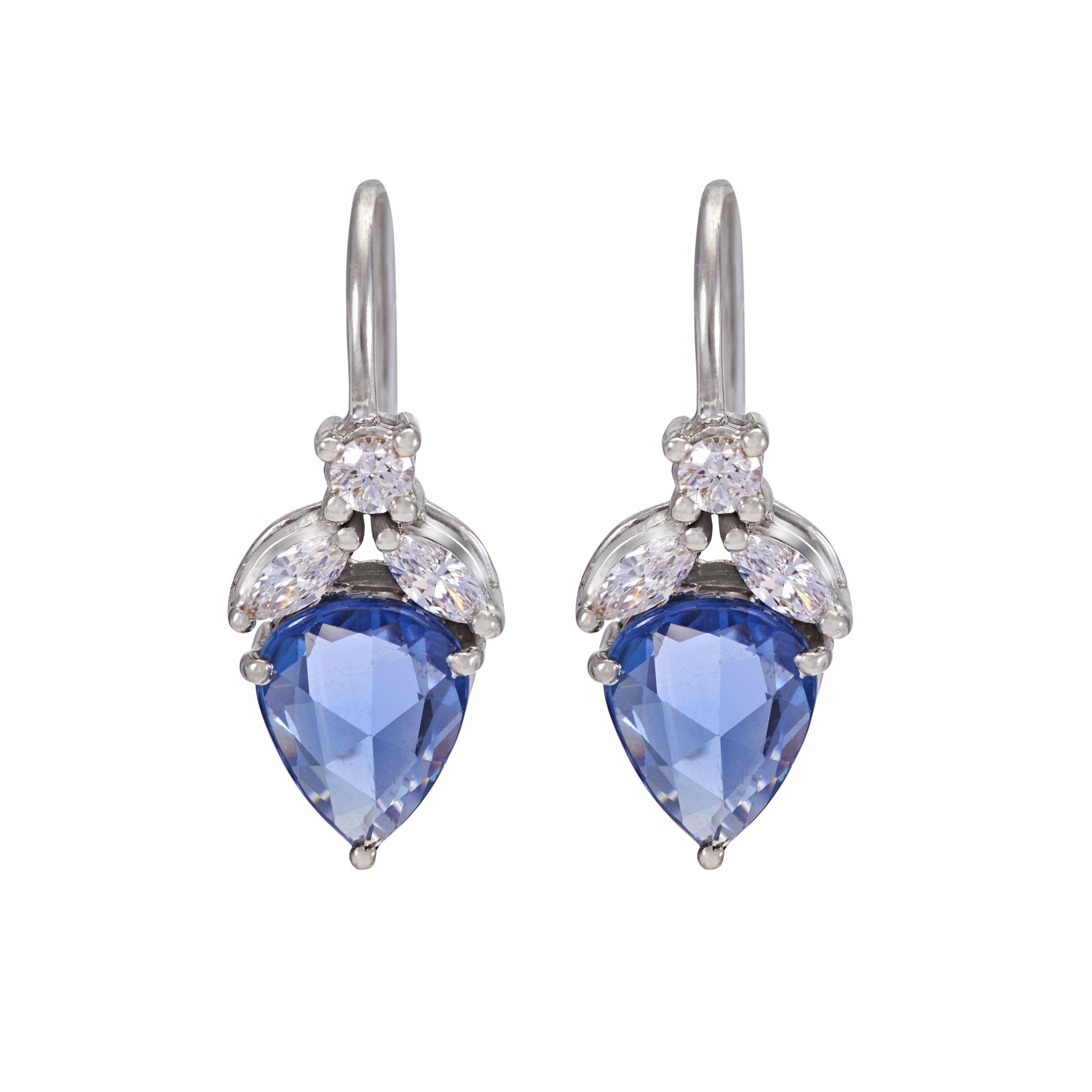 18K White Gold White Gold Blue Sapphire,Blue Topaz,Diamond Earrings for women