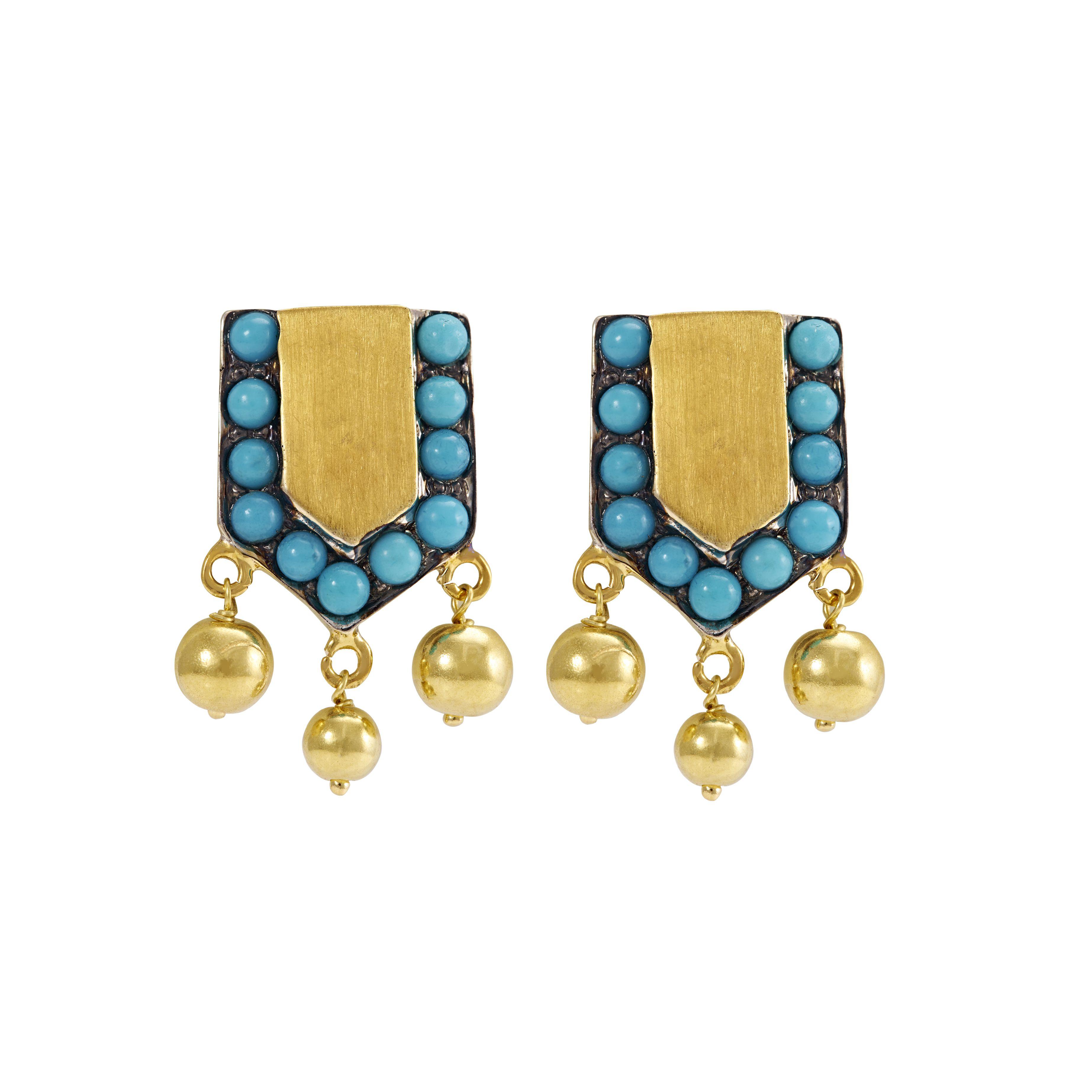 18K Yellow Gold,925 Sterling Silver Silver,Gold Turquoise Earrings for women