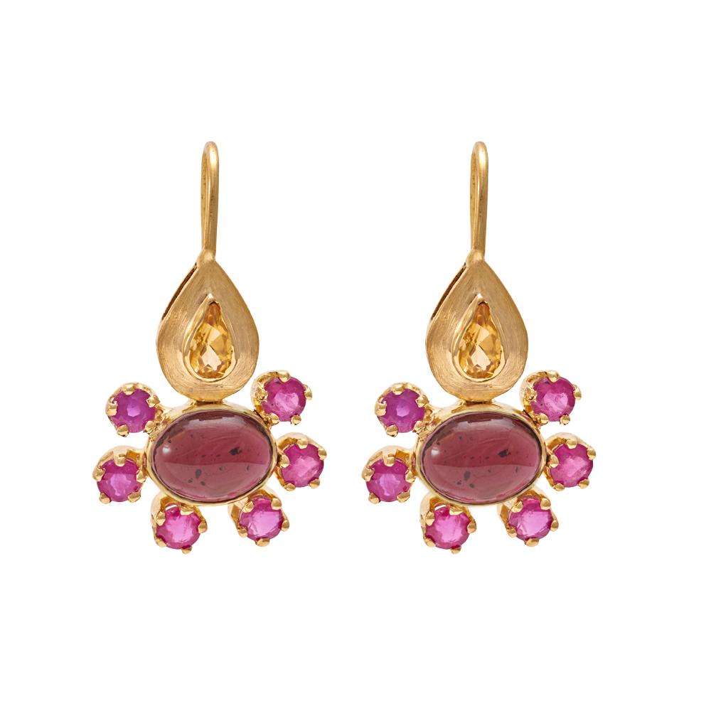 18K Yellow Gold Gold Ruby,Garnet,Citrine Earrings for women