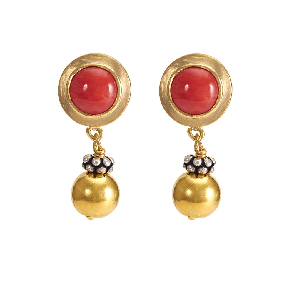 18K Yellow Gold,925 Sterling Silver Silver,Gold Coral Earrings for women