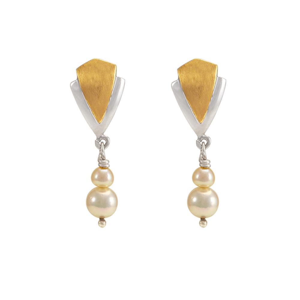 18K Yellow Gold,925 Sterling Silver Silver,Gold Synthetic Pearl Earrings for women