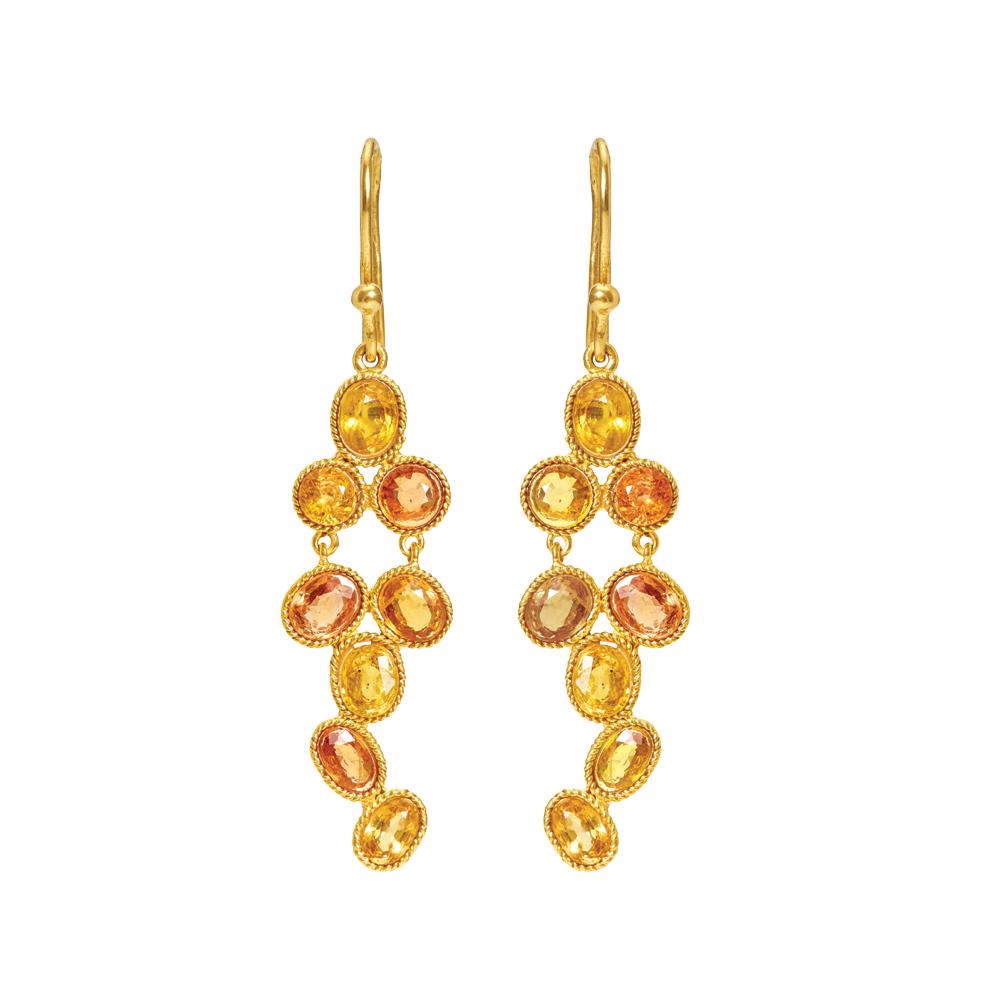 18K Yellow Gold Gold Orange Sapphire Earrings for women