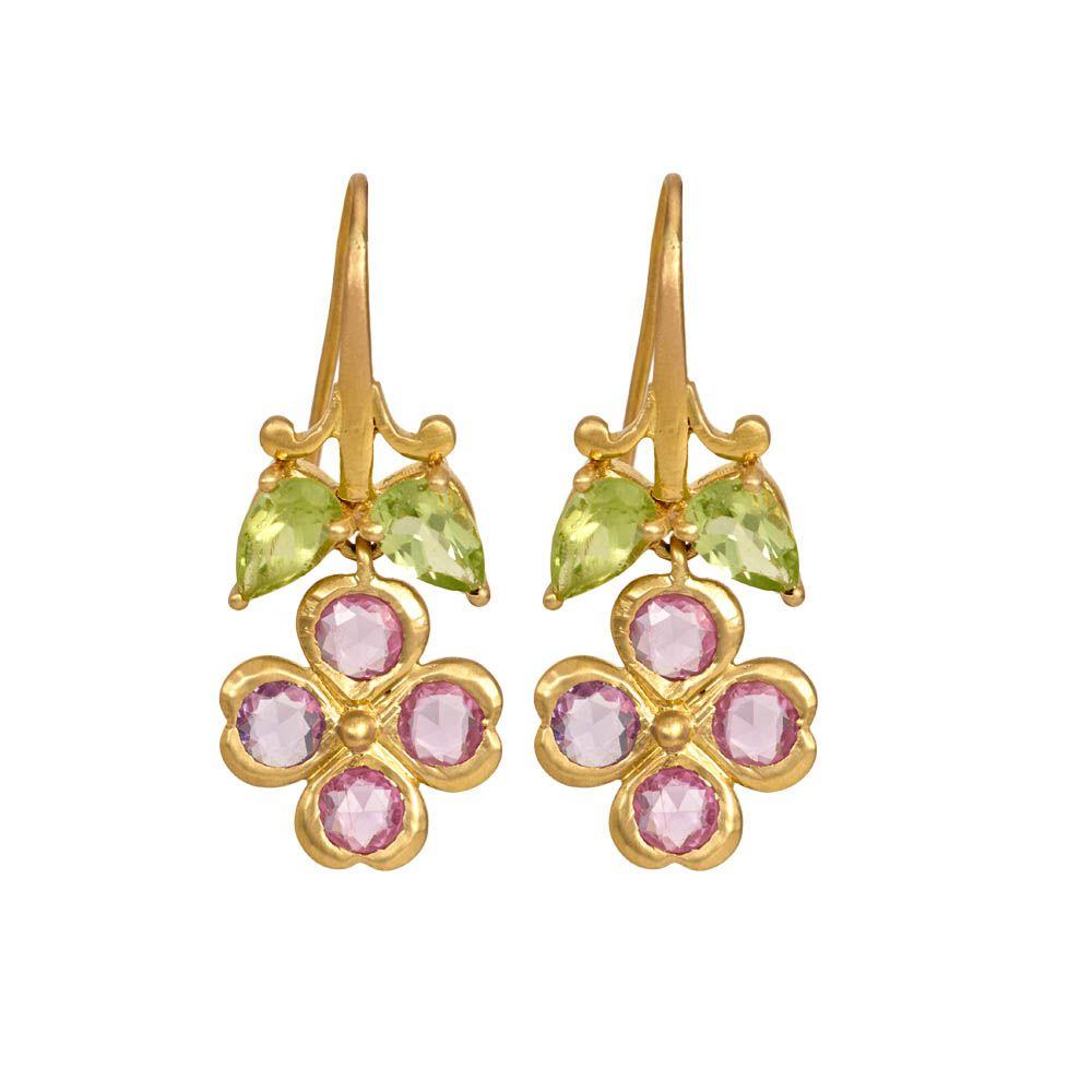 18K Yellow Gold Gold Sapphire,Peridot Earrings for women