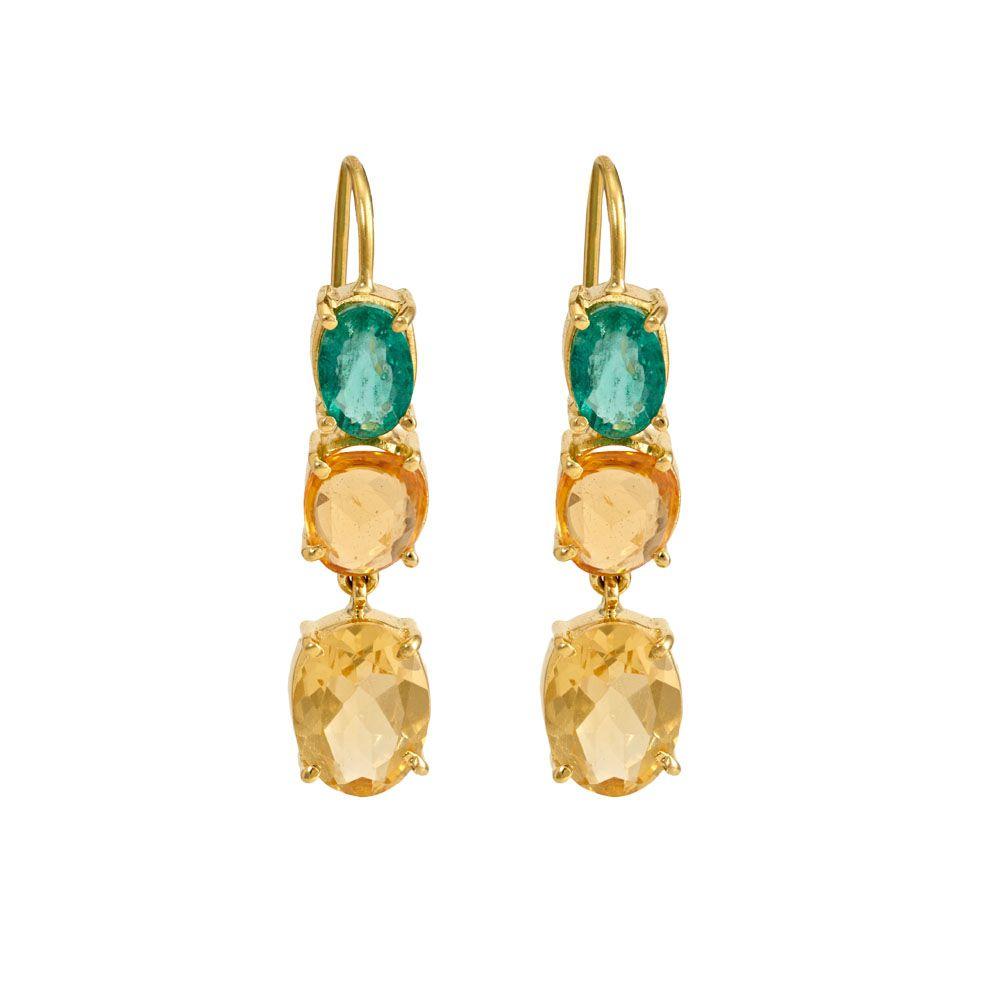 18K Yellow Gold Gold Orange Sapphire,Citrine,Emerald Earrings for women