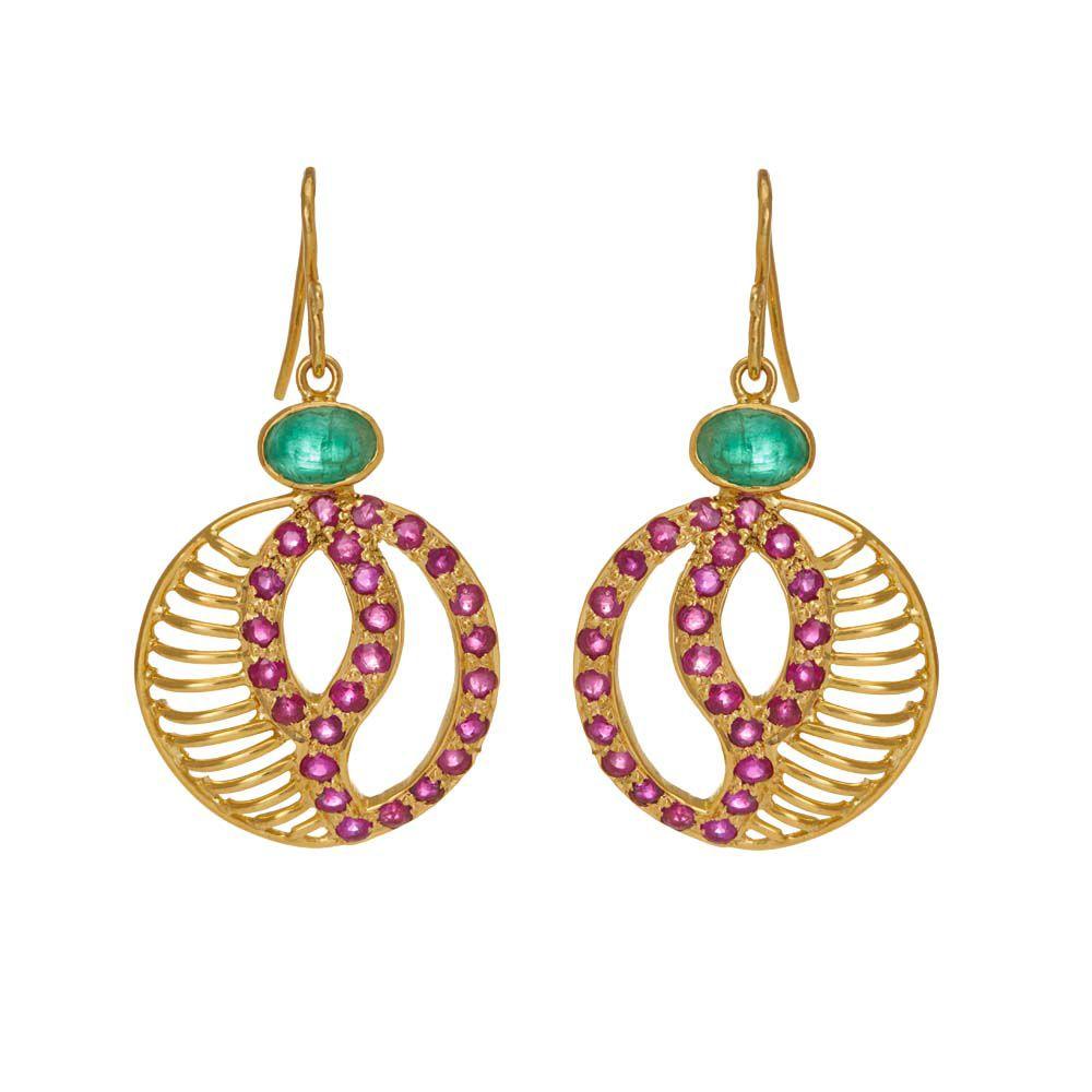 18K Yellow Gold Gold Emerald,Ruby Earrings for women