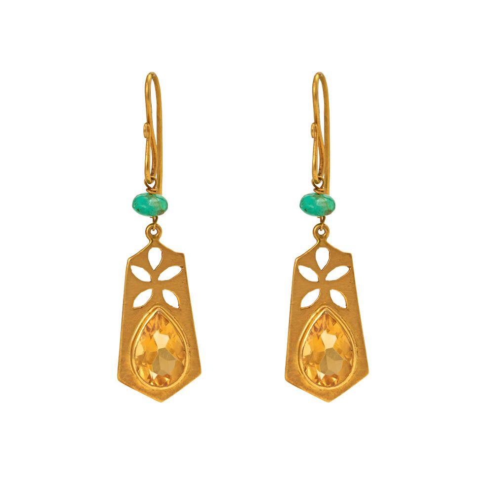 18K Yellow Gold Gold Citrine,Emerald Earrings for women