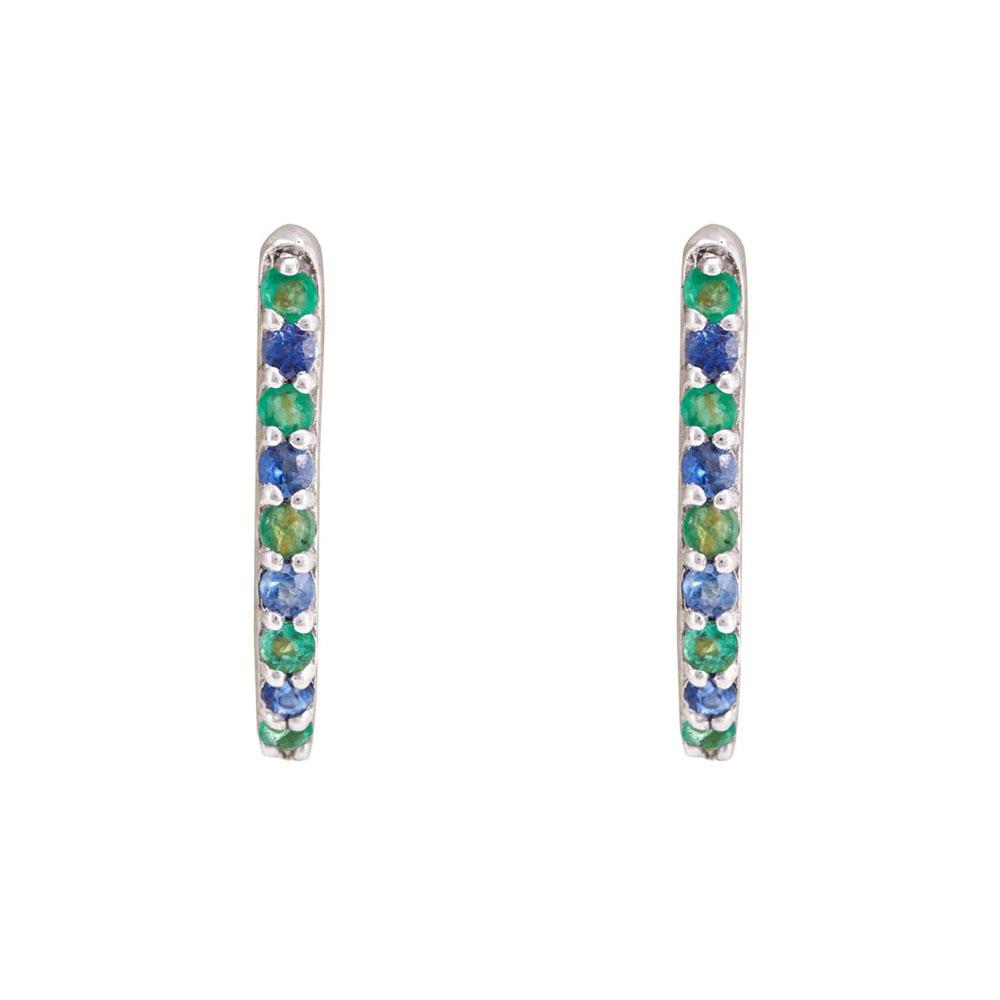 18K White Gold White Gold Blue Sapphire,Emerald Earrings for women