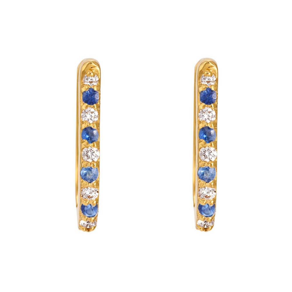 18K Yellow Gold Gold Blue Sapphire,Diamond Earrings for women