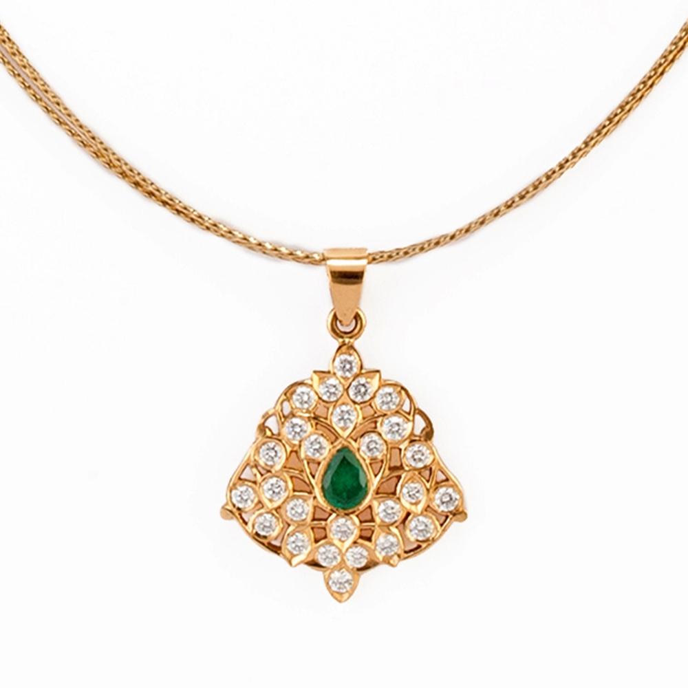 22K Yellow Gold Gold Diamond,Emerald Pendants for women