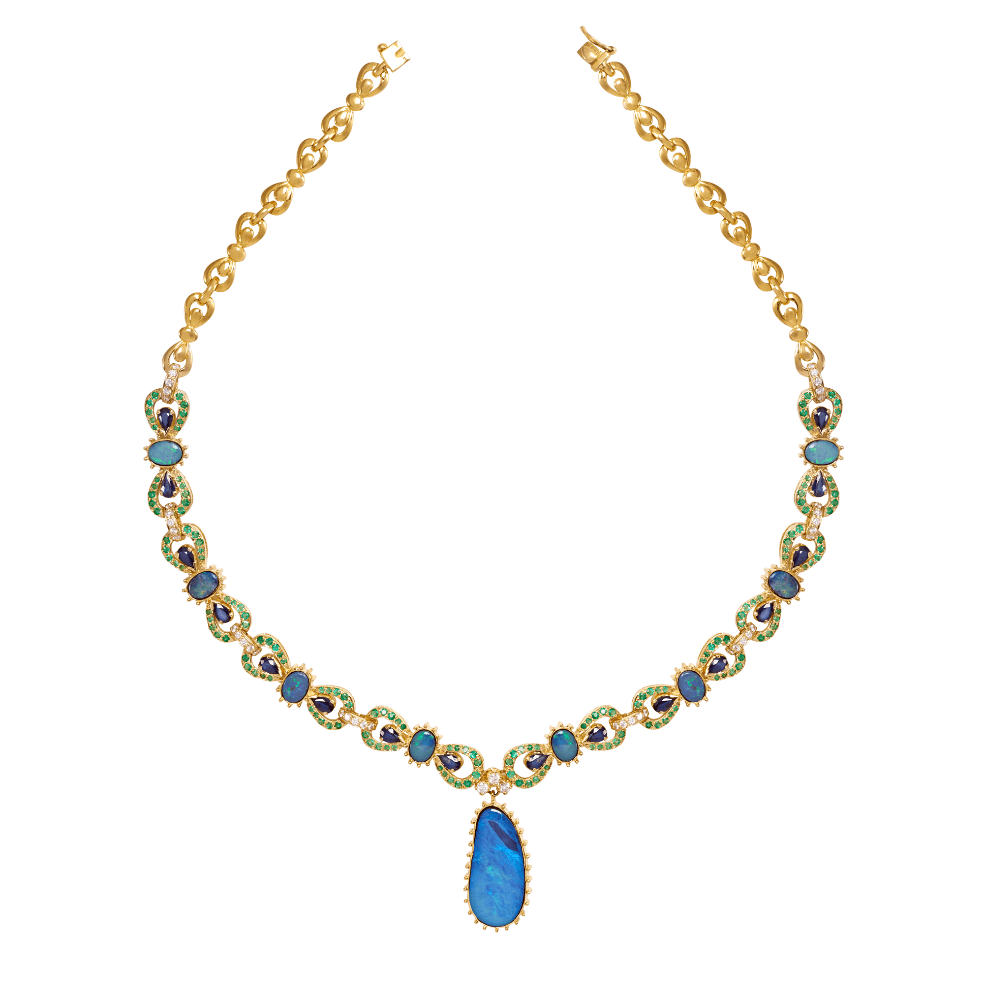 18K Yellow Gold Gold Opal,Blue Sapphire,Diamond,Emerald Necklaces for women