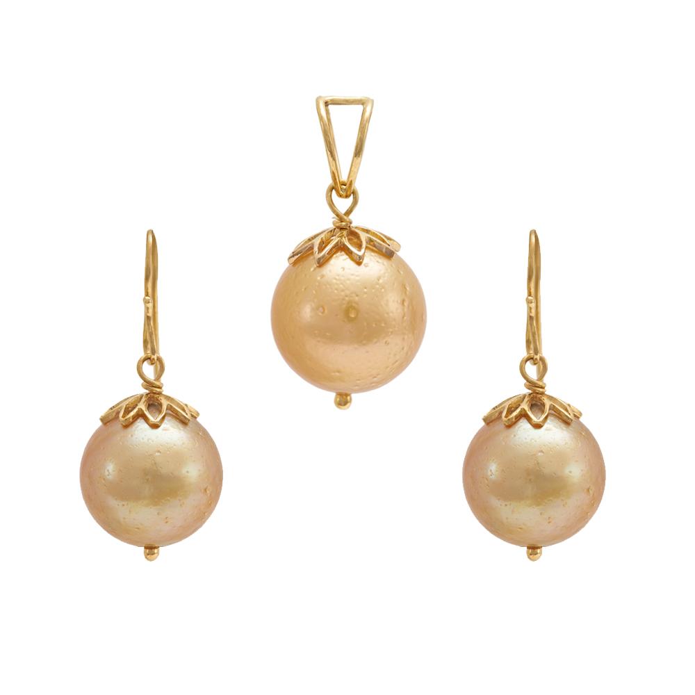 18K Yellow Gold Gold Cultured South Sea Pearl,Pearl Pendant Set for women