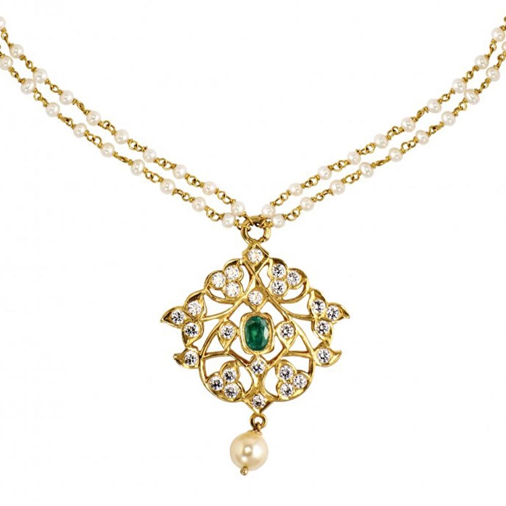 22K Yellow Gold Gold Cultured Freshwater Pearl,Diamond,Emerald Pendants for women