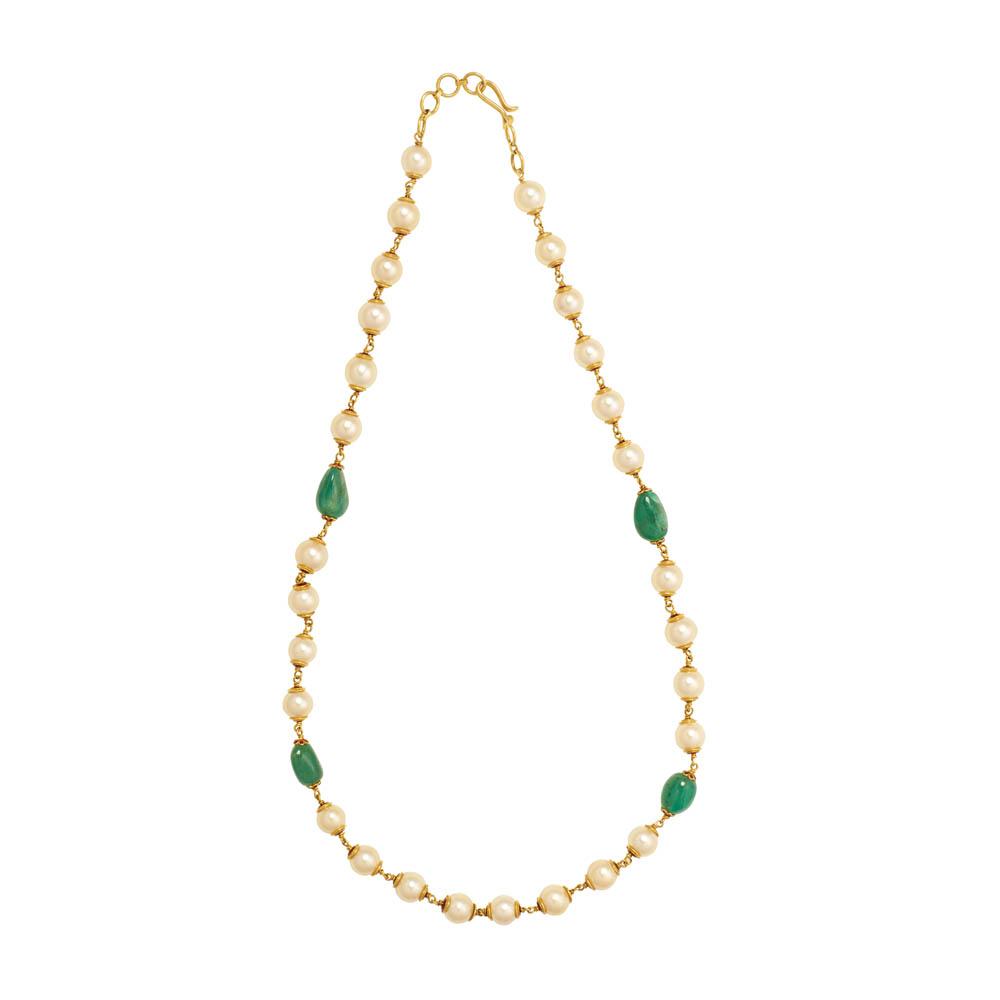 18K Yellow Gold Gold Cultured Baroque Pearl,Emerald Necklaces for women